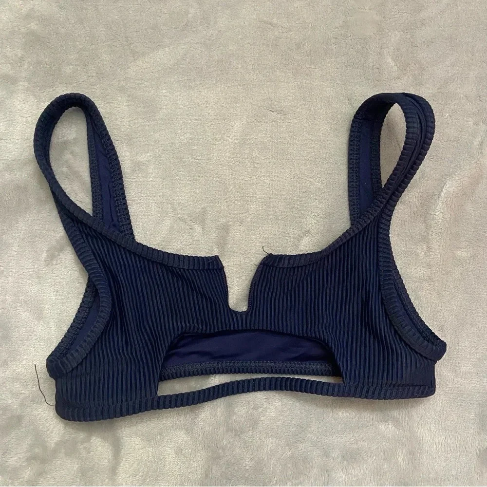 Frankie's Bikinis Cole Ribbed Bikini Top Navy 21381